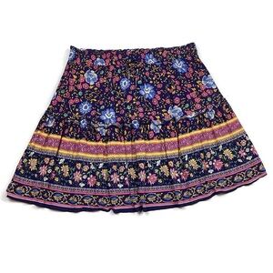 Alelly Floral Peasant Boho Tiered Mini Skirt XL